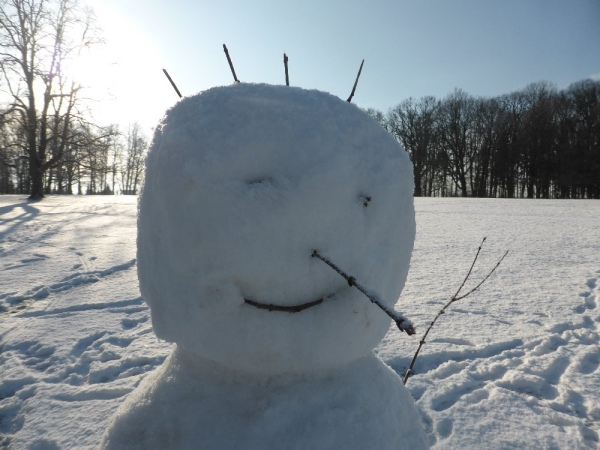 Veselý zimní pozdrav v parku před zámkem v Hrádku